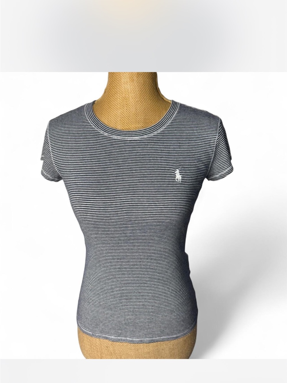 Ralph Lauren Black & White Fine-Striped Short Sleeve Baby Tee